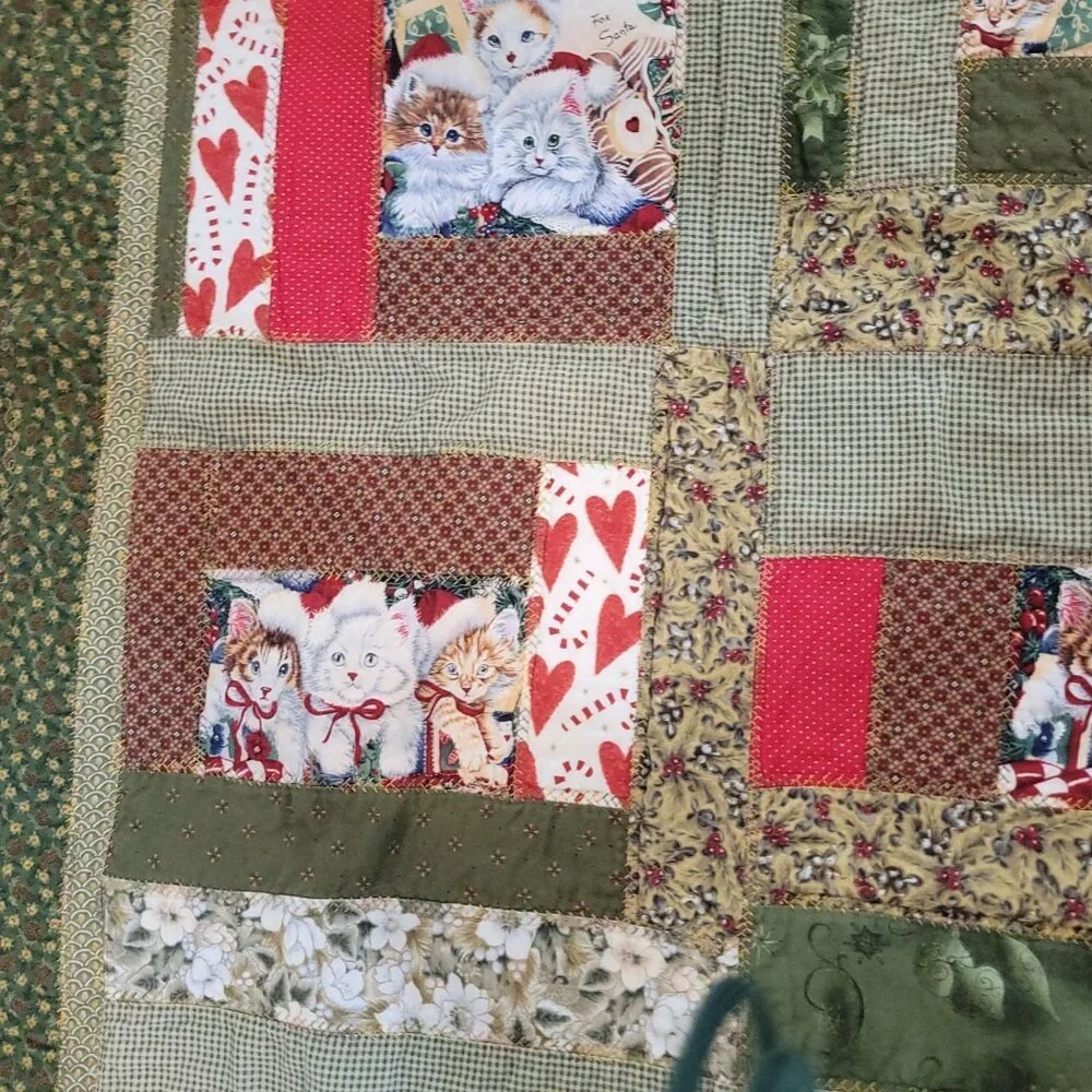 Handmade Christmas Kittens Patchwork Quilt Throw Lap 33